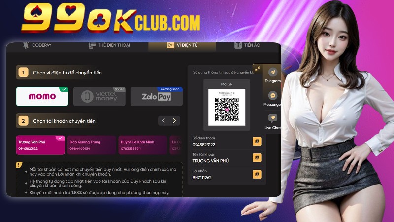 Hướng dẫn nạp tiền tại 99OK qua các ví điện tử